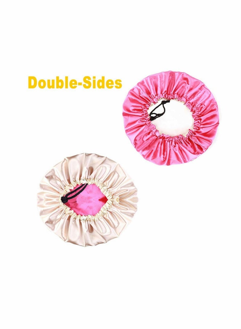 2 Pieces Satin Bonnet Kids Satin Bonnet Night Sleep Caps Adjustable Double Layer Sleeping Hats Showering Caps for Kids Girls Toddler Children Baby - Image 3